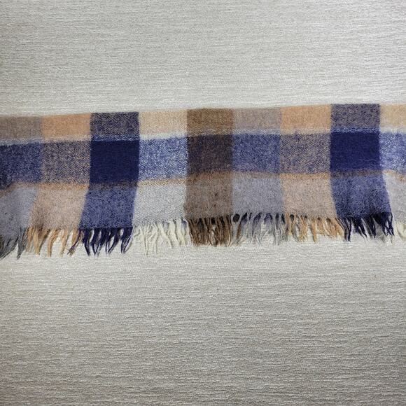 Avoca Hand Weavers Lap Blanket Scarf Shawl Brown Blue Wool Mohair Plaid Fringe - Picture 4 of 16